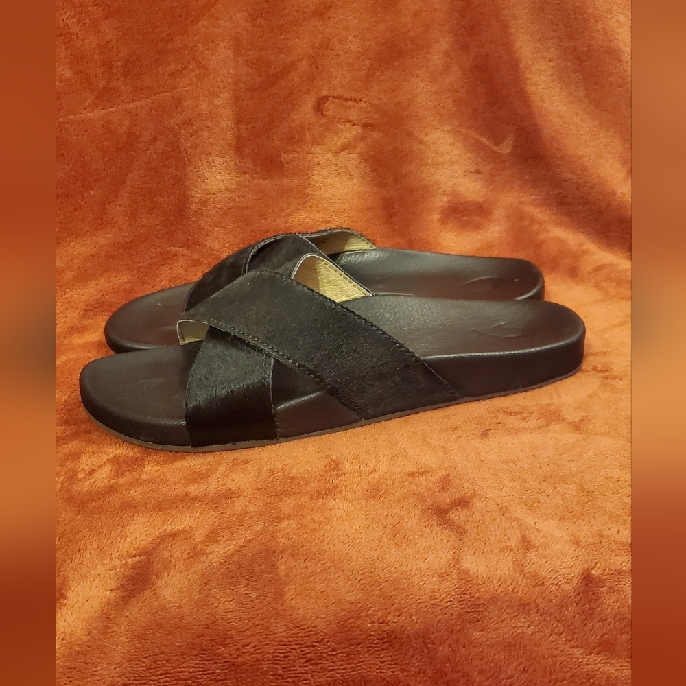 Olukai Black Slippers/Slides With Pony/Calf Hair